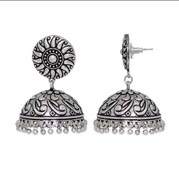 Bohemian Sunflower Jhumka Drop Earrings - Picture 2 of 4